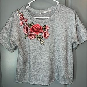 Super cozy long cropped embroidered tee